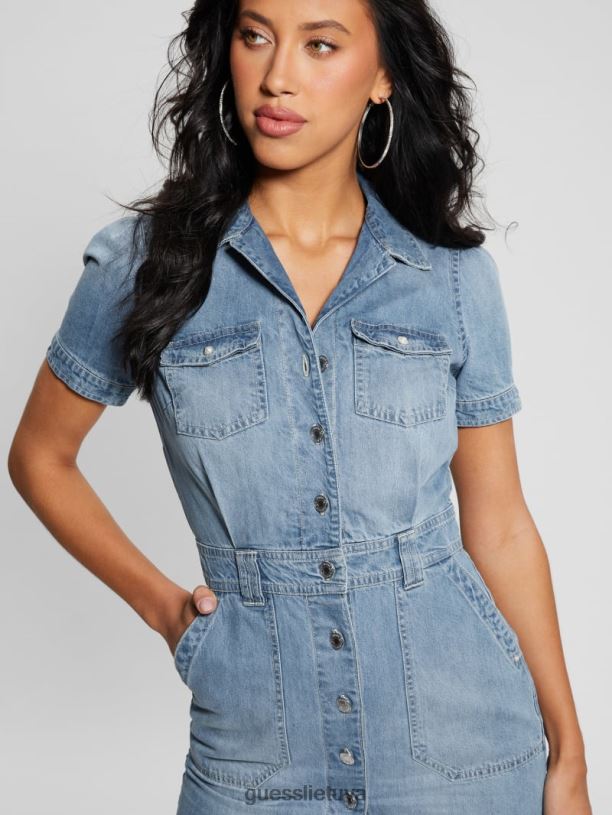 moterys GUESS 6NLN109 drabužiai čiulpinukas lylian džinsinė suknelė