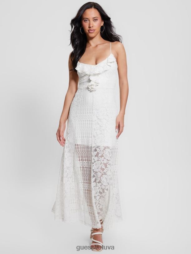 moterys GUESS 6NLN303 drabužiai grietinėlės baltumo Kellie nėrinių maxi suknelė