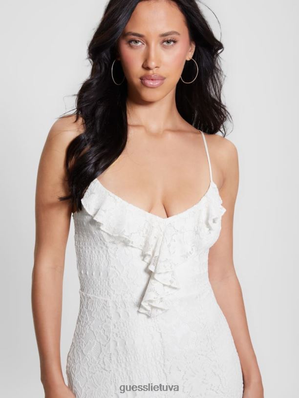 moterys GUESS 6NLN303 drabužiai grietinėlės baltumo Kellie nėrinių maxi suknelė