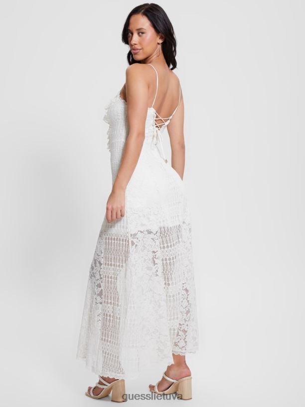 moterys GUESS 6NLN303 drabužiai grietinėlės baltumo Kellie nėrinių maxi suknelė