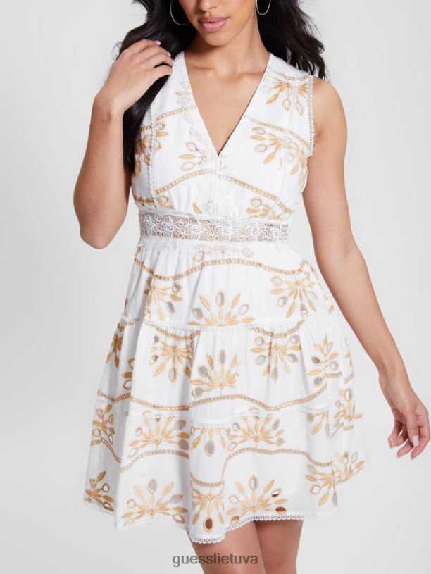 moterys GUESS 6NLN304 drabužiai grynai baltas multi nadia išsiuvinėta suknelė