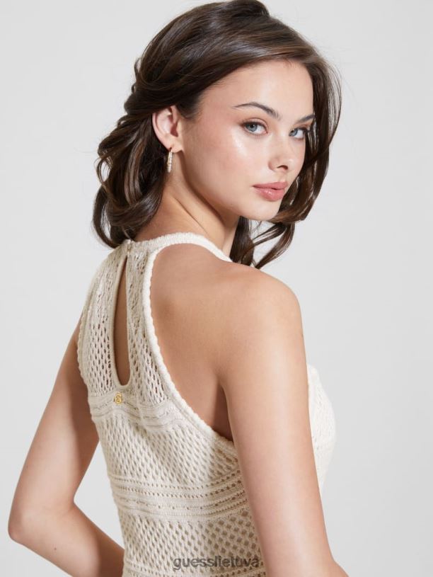 moterys GUESS 6NLN310 drabužiai balandis baltas amelie nerta maxi suknelė