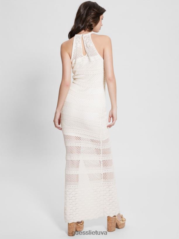 moterys GUESS 6NLN310 drabužiai balandis baltas amelie nerta maxi suknelė