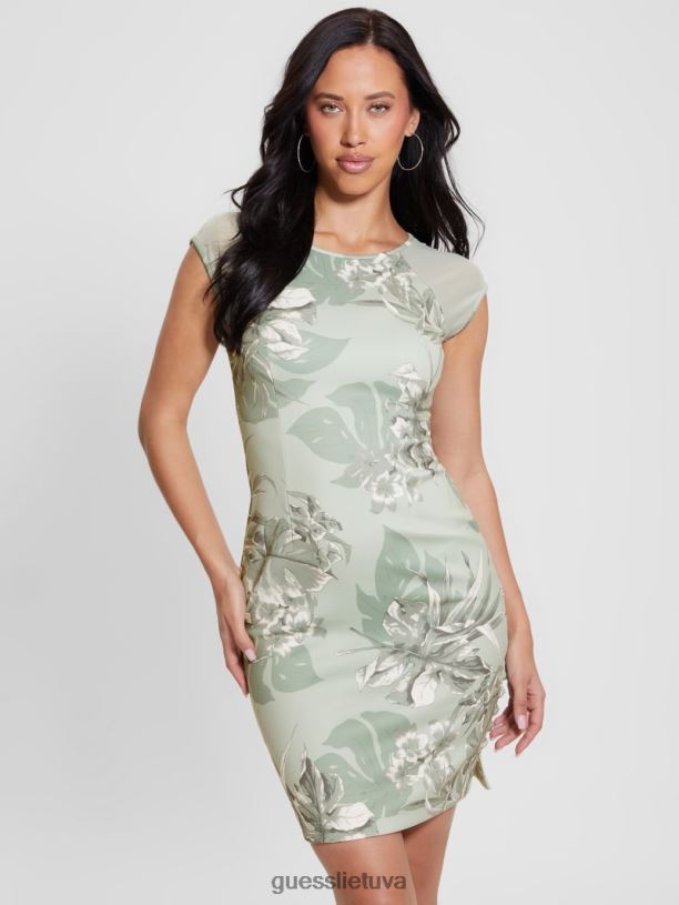 moterys GUESS 6NLN312 drabužiai dulkėtas paparčio džiunglių atspaudas eko ottavia pritaikyta suknelė