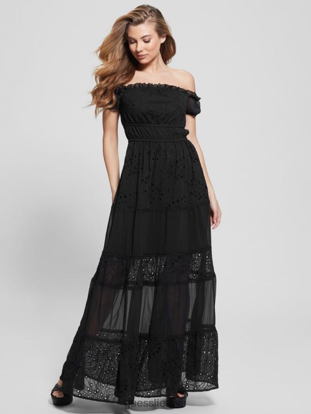 moterys GUESS 6NLN340 drabužiai juodas Eco Zena maxi suknelė