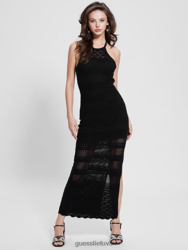 moterys GUESS 6NLN346 drabužiai juodas amelie nerta maxi suknelė