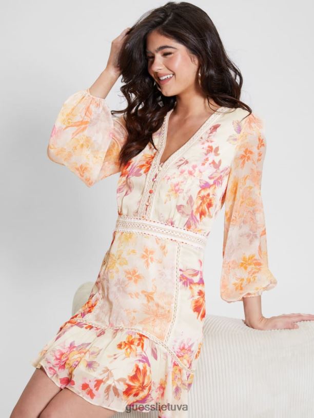moterys GUESS 6NLN355 drabužiai katalina žydi eko elana gėlėta suknelė