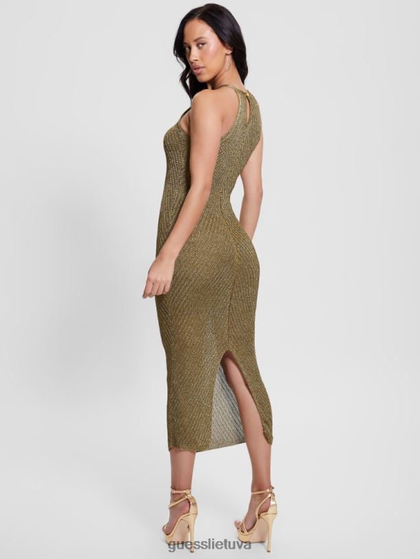 moterys GUESS 6NLN370 drabužiai juodo aukso multi alexie lurex halter maxi suknelė