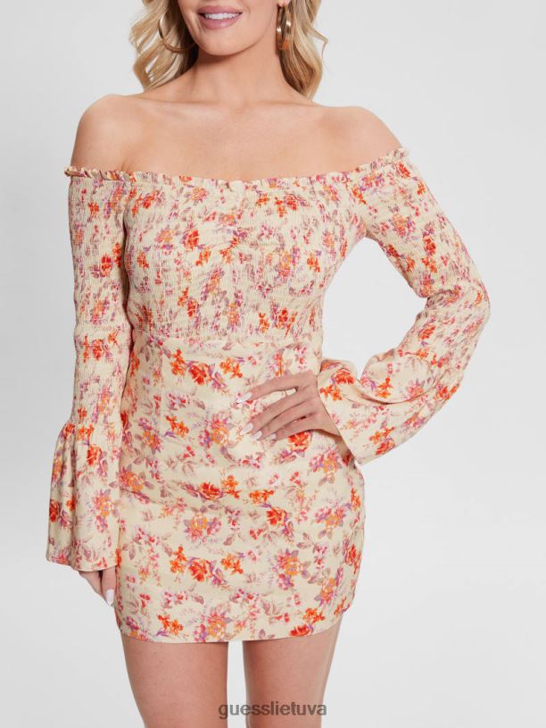 moterys GUESS 6NLN387 drabužiai mini katalina žydėjimas ekologinė „off-the-shoulder Hailey“ suknelė