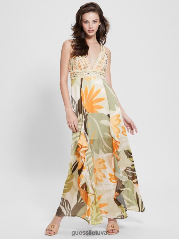 moterys GUESS 6NLN415 drabužiai lapijos formos atspaudas ekologinė serena suknelė