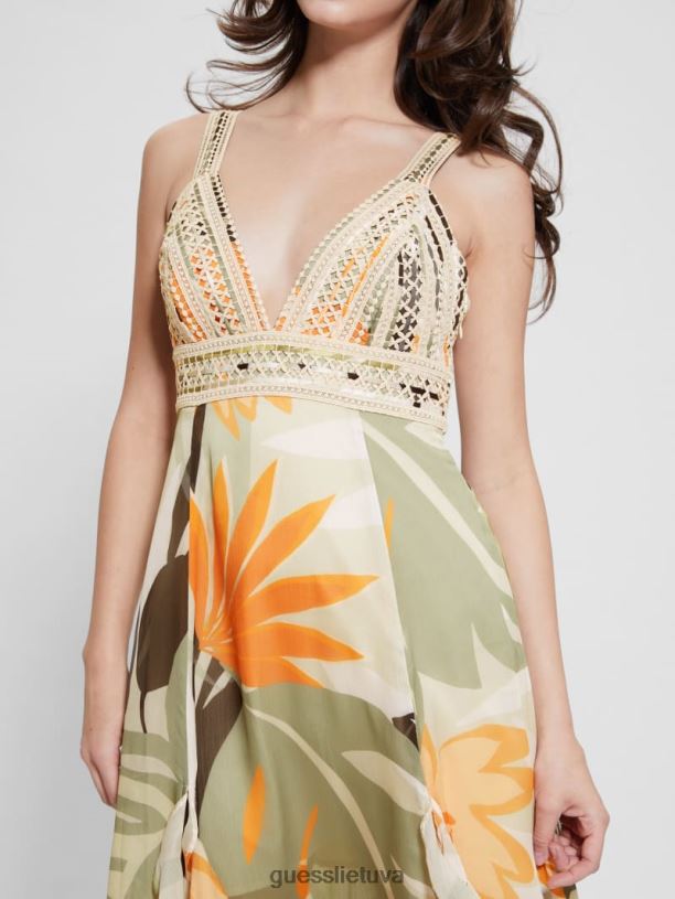 moterys GUESS 6NLN415 drabužiai lapijos formos atspaudas ekologinė serena suknelė