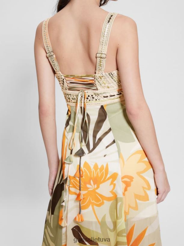 moterys GUESS 6NLN415 drabužiai lapijos formos atspaudas ekologinė serena suknelė