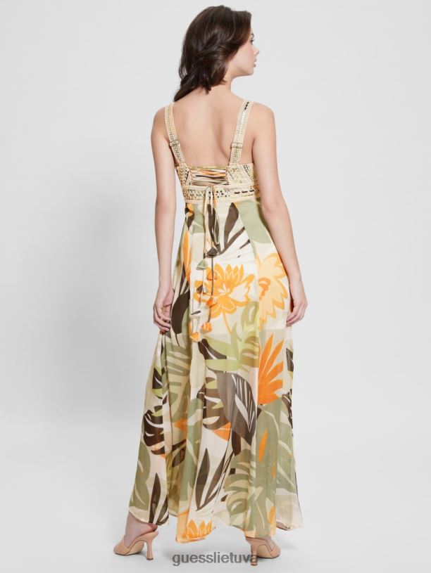 moterys GUESS 6NLN415 drabužiai lapijos formos atspaudas ekologinė serena suknelė