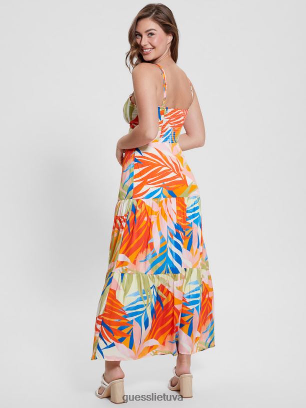 moterys GUESS 6NLN430 drabužiai havanos spauda atogrąžų marginta maxi suknelė