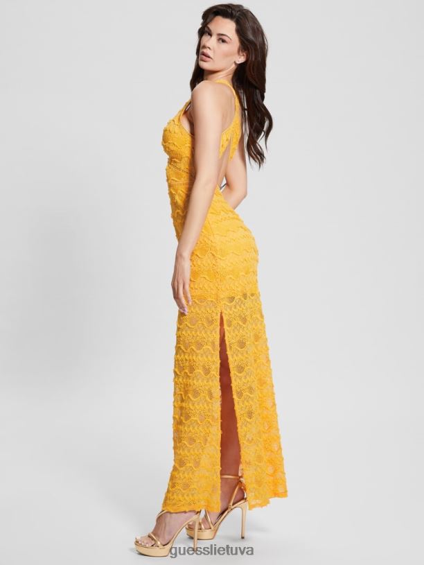 moterys GUESS 6NLN482 drabužiai laguna geltona Liza nėriniuota maxi suknelė