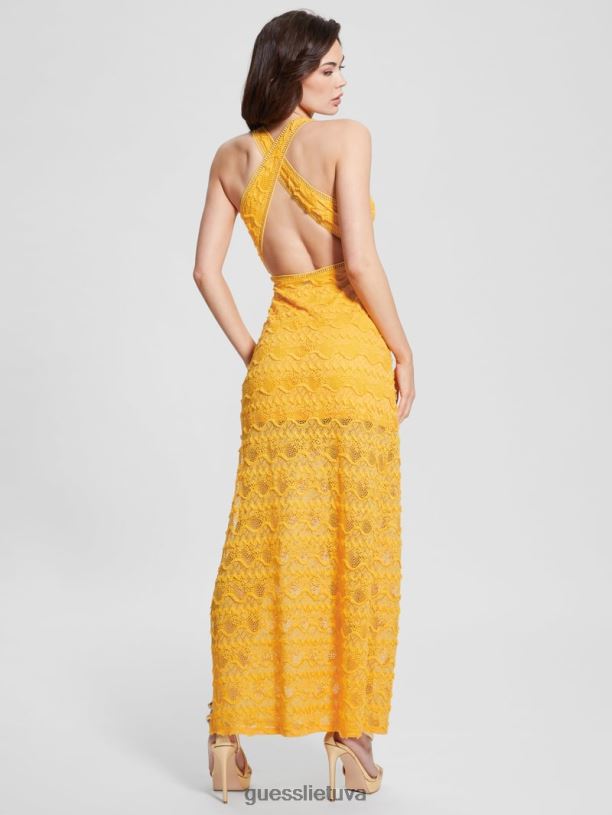 moterys GUESS 6NLN482 drabužiai laguna geltona Liza nėriniuota maxi suknelė