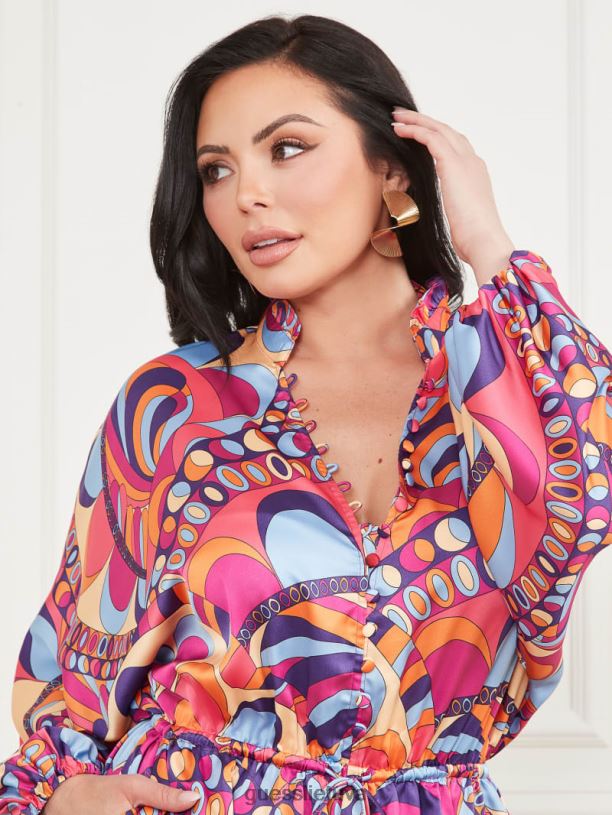 moterys GUESS 6NLN498 drabužiai tulum spauda vivienne margintas šliaužtinukas