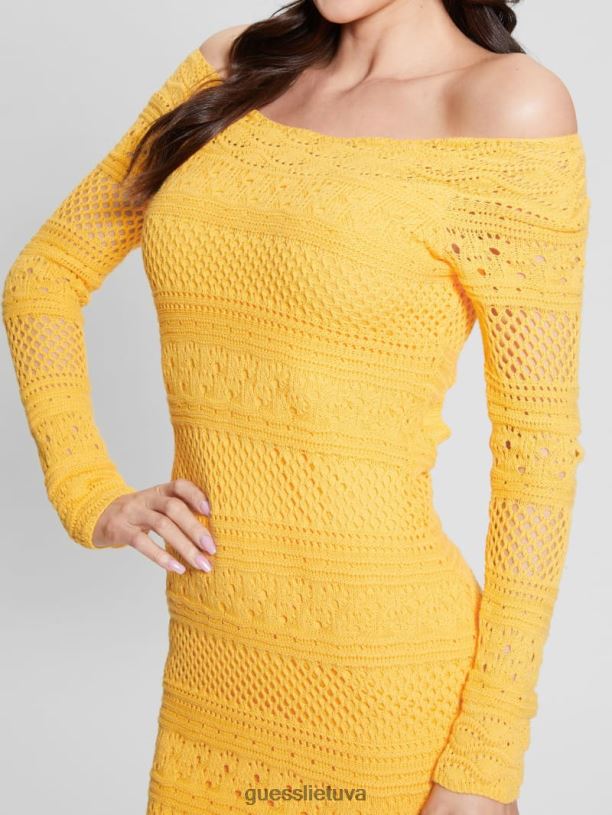 moterys GUESS 6NLN550 drabužiai laguna geltona eco amelie nerta suknele