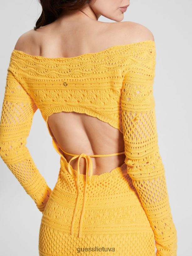 moterys GUESS 6NLN550 drabužiai laguna geltona eco amelie nerta suknele