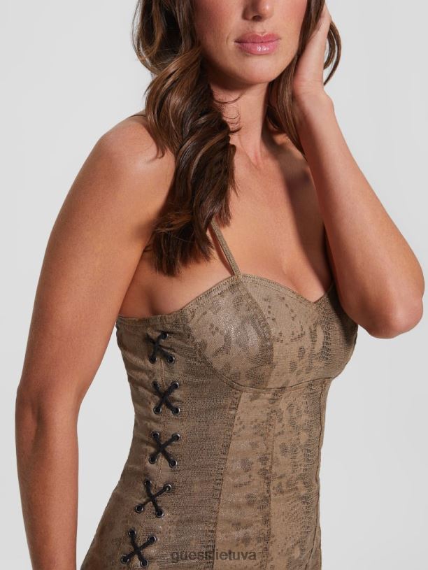 moterys GUESS 6NLN567 drabužiai ruda gyvatė rio suknele