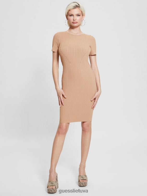 moterys GUESS 6NLN582 drabužiai chaki įdegis anne megztinė suknelė