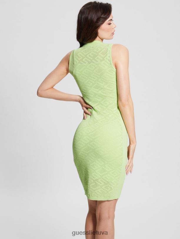 moterys GUESS 6NLN594 drabužiai lipčiaus žalia paula logotipu megzta mini suknelė