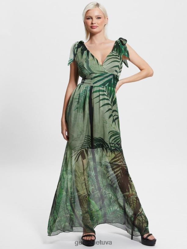 moterys GUESS 6NLN607 drabužiai raiforest venus smocked maxi suknelė