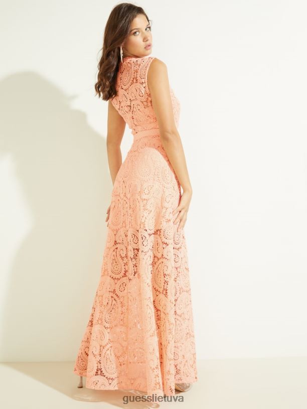 moterys GUESS 6NLN637 drabužiai persikų kremas kreta suknele