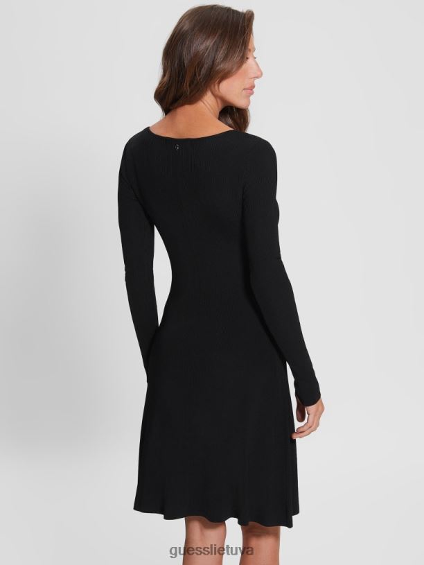 moterys GUESS 6NLN646 drabužiai juodas olivia midi megztinė suknelė