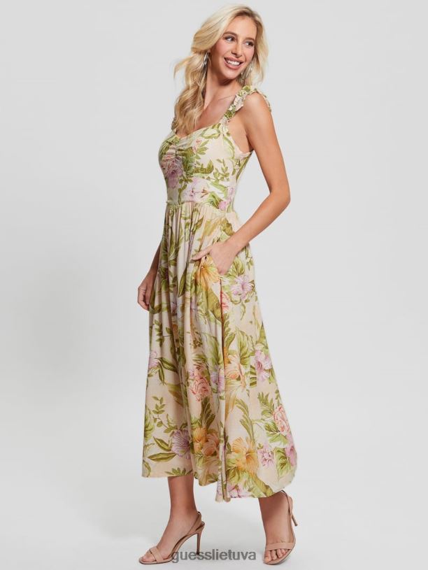 moterys GUESS 6NLN685 drabužiai paveldimas hibiscus Susanna midi suknelė