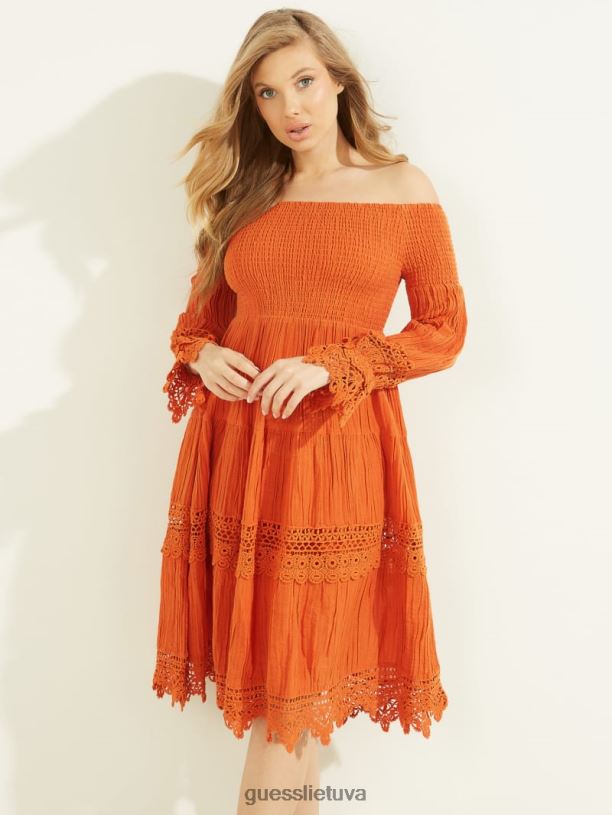 moterys GUESS 6NLN729 drabužiai aukso liepsnos multi gintarinė suknelė iš pečių