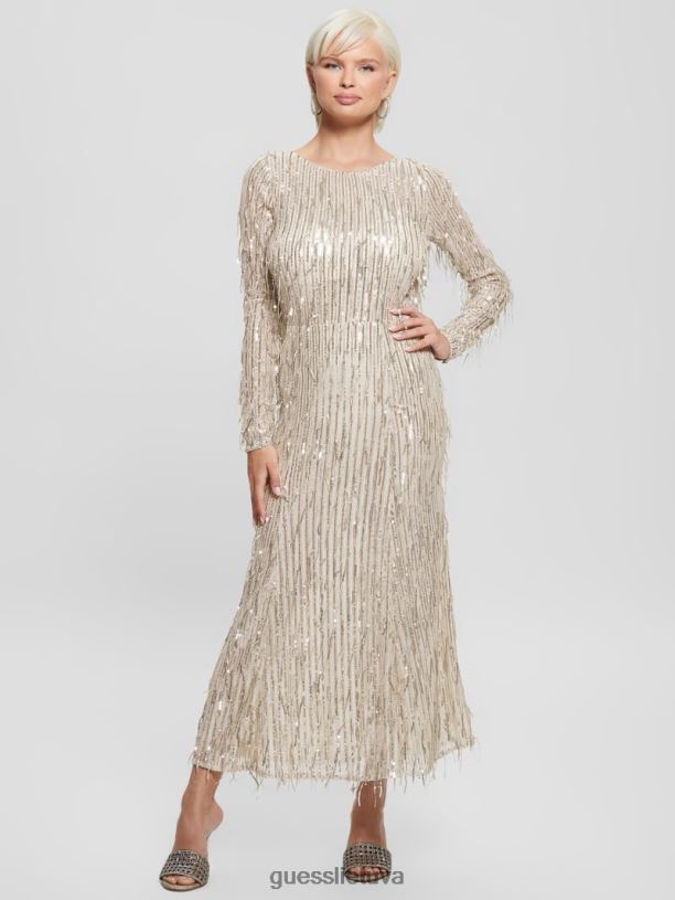 moterys GUESS 6NLN737 drabužiai beveik baltas multi elodie suknele su blizgučiais kutais