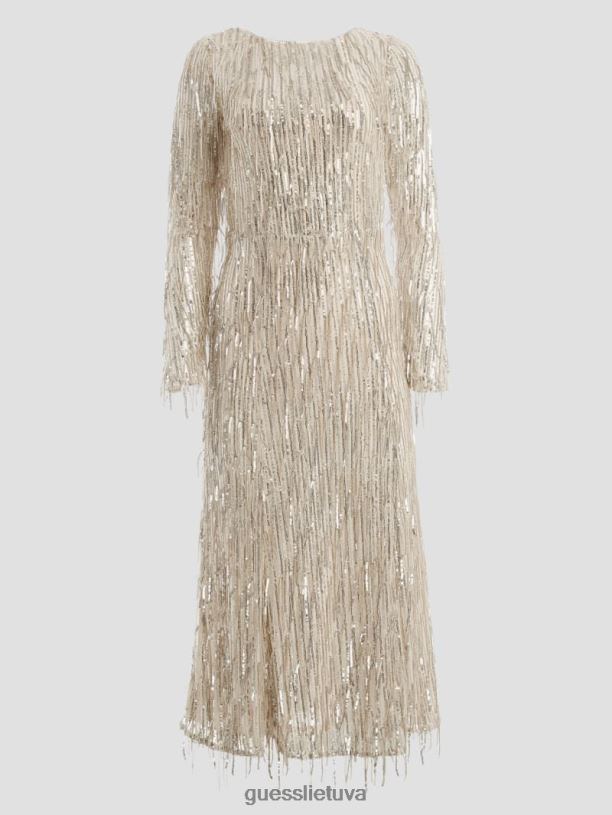 moterys GUESS 6NLN737 drabužiai beveik baltas multi elodie suknele su blizgučiais kutais