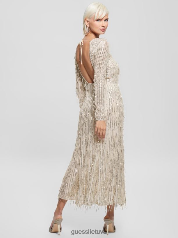 moterys GUESS 6NLN737 drabužiai beveik baltas multi elodie suknele su blizgučiais kutais