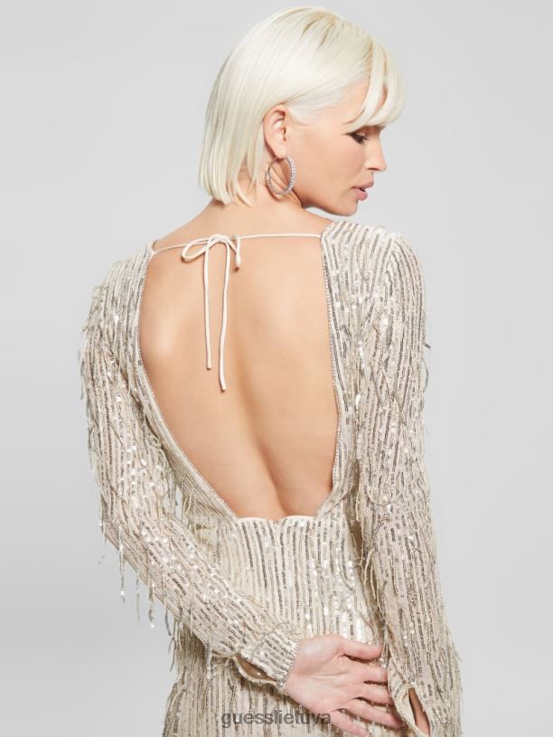 moterys GUESS 6NLN737 drabužiai beveik baltas multi elodie suknele su blizgučiais kutais