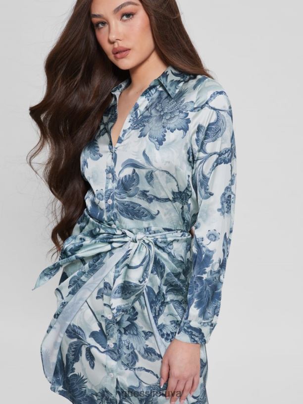 moterys GUESS 6NLN740 drabužiai porcelianinis gėlių raštas bl Eco alya marginta suknelė