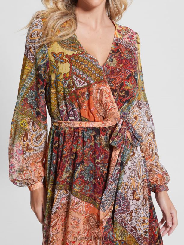 moterys GUESS 6NLN774 drabužiai Paisley fields spausdinti oriane maxi suknelė