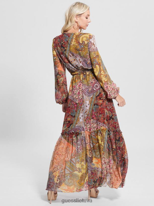 moterys GUESS 6NLN774 drabužiai Paisley fields spausdinti oriane maxi suknelė