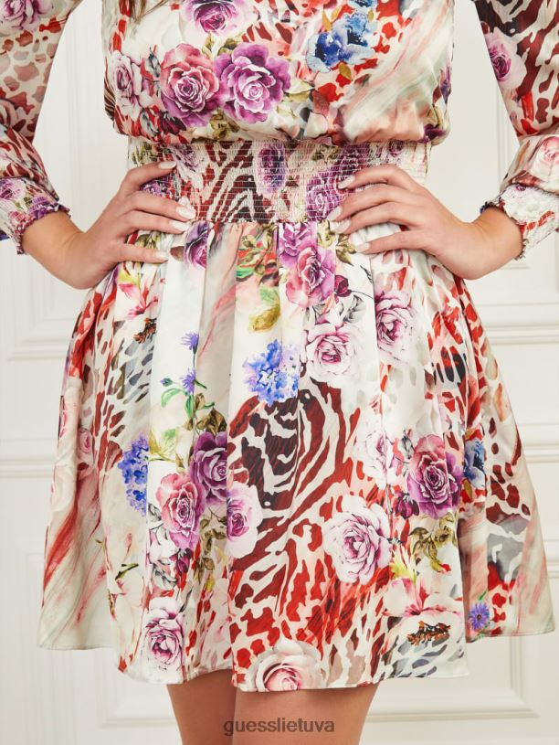moterys GUESS 6NLN818 drabužiai rožių šešėlių atspaudas clelia suknelė