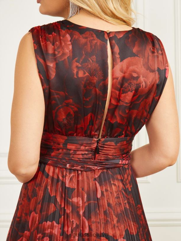 moterys GUESS 6NLN823 drabužiai aistros gėlių raštas annika klostuota maxi suknelė