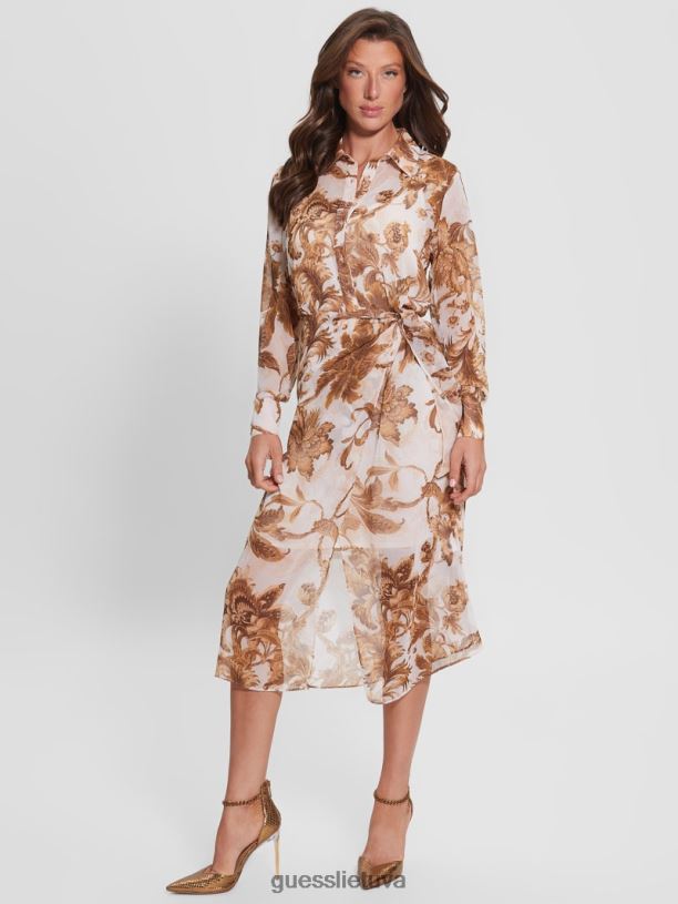 moterys GUESS 6NLN832 drabužiai porcelianinis gėlių raštas br ekologinė lama marginta suknelė