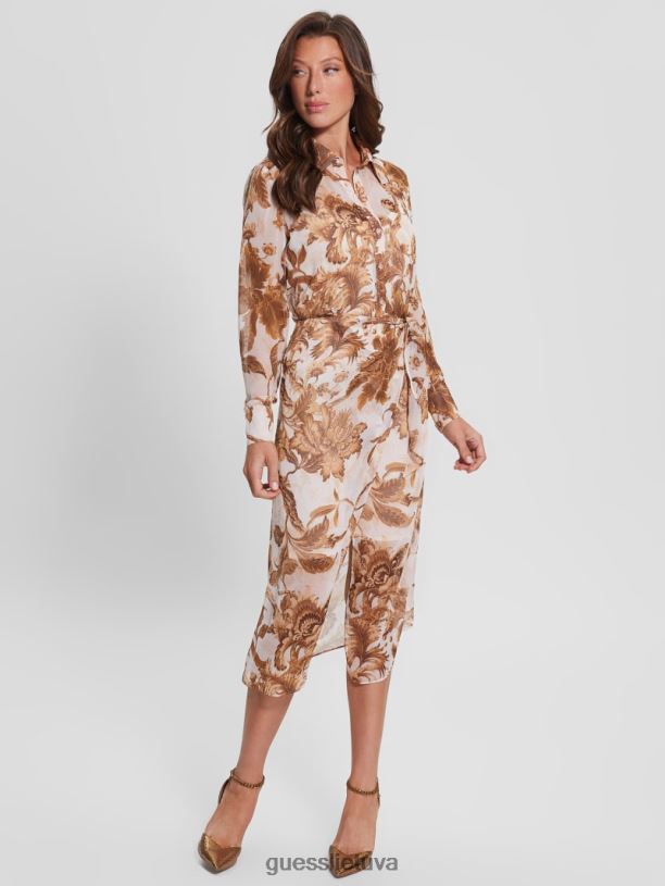 moterys GUESS 6NLN832 drabužiai porcelianinis gėlių raštas br ekologinė lama marginta suknelė