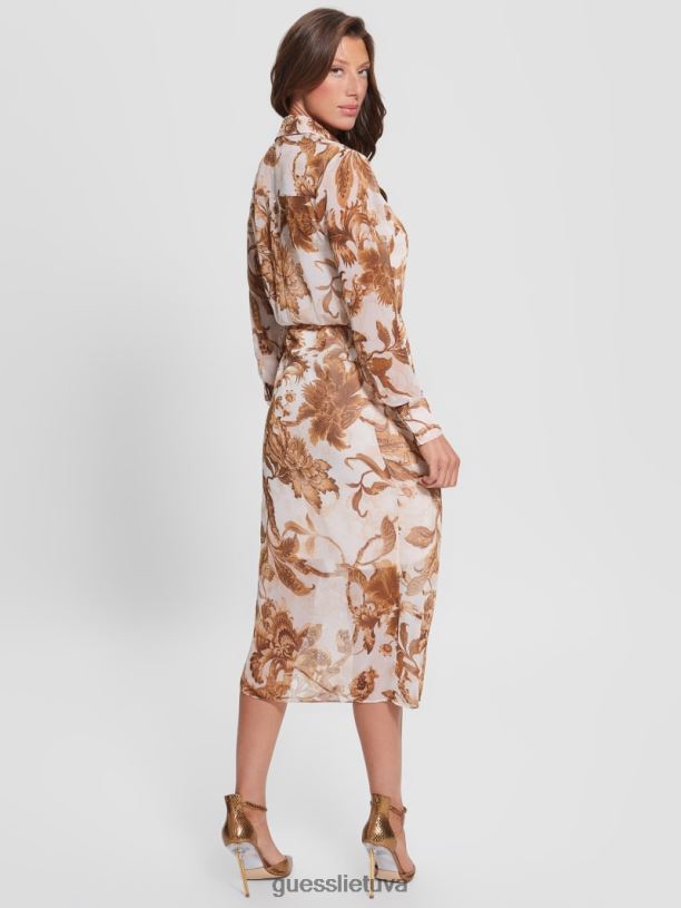 moterys GUESS 6NLN832 drabužiai porcelianinis gėlių raštas br ekologinė lama marginta suknelė