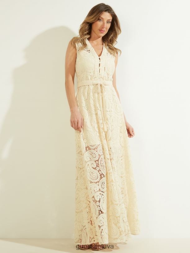 moterys GUESS 6NLN879 drabužiai perlinė austrė kreta suknele