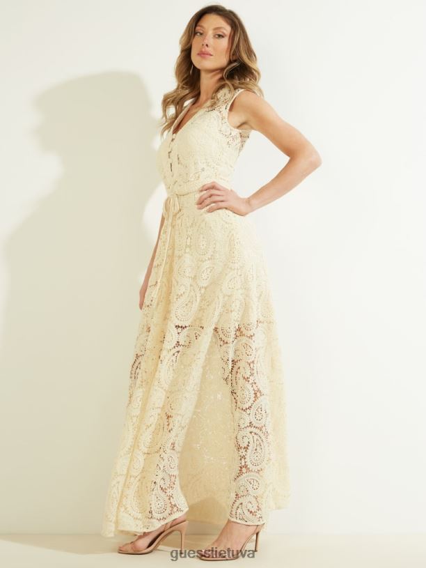 moterys GUESS 6NLN879 drabužiai perlinė austrė kreta suknele