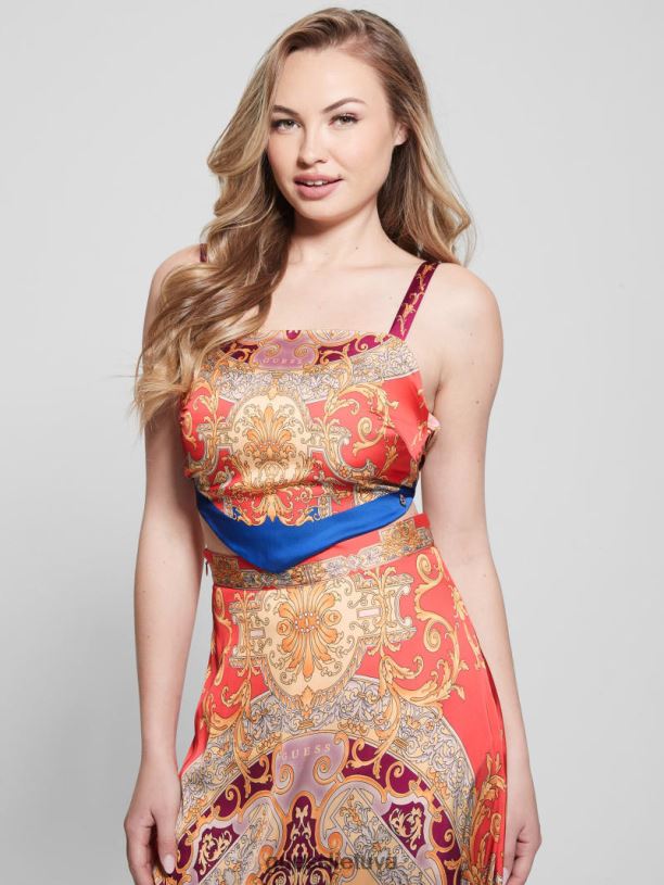 moterys GUESS 6NLN1001 drabužiai baroko rožinė Bassma satin crop šaliko viršus