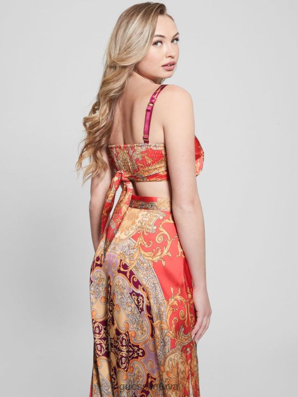 moterys GUESS 6NLN1001 drabužiai baroko rožinė Bassma satin crop šaliko viršus