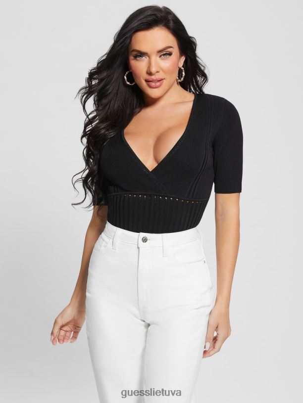 moterys GUESS 6NLN1008 drabužiai juodas minkštas tvarstis V formos iškirpte