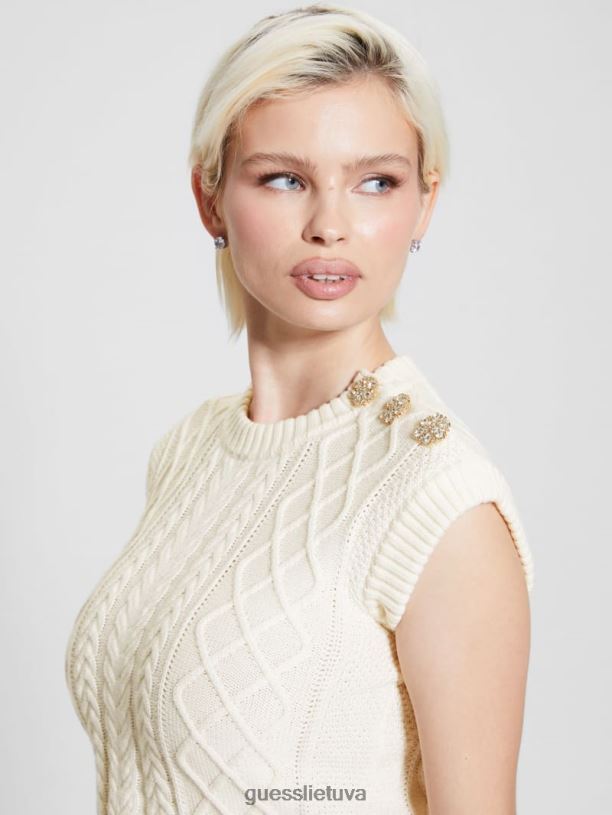 moterys GUESS 6NLN1018 drabužiai grietinėlės baltumo eko sabine jewel trikotažo crop top