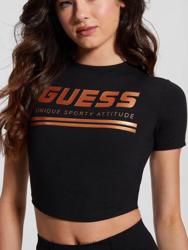 moterys GUESS 6NLN1045 drabužiai juodas aggie Active crop top